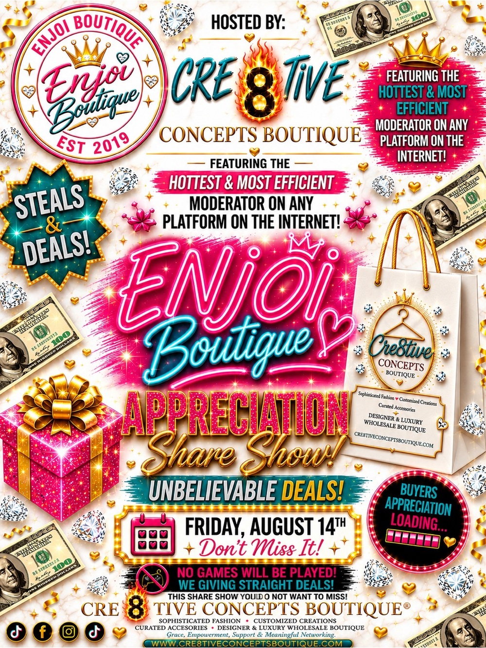 8/14 11:45 AM CST- APPRECIATION SHARE SHOW, Featuring— EnjoiBoutique